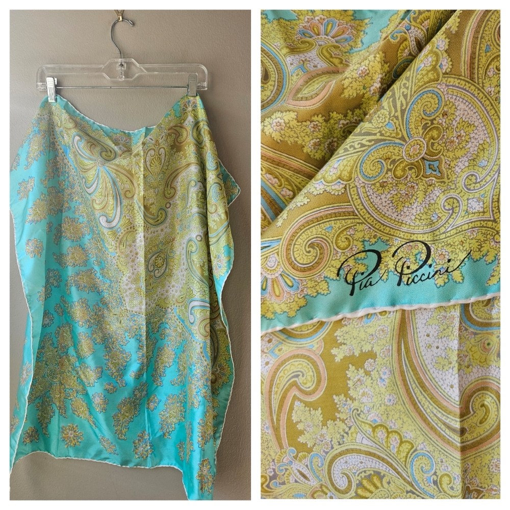 Pia Piccini 30x30 Paisley Scarf Turquoise and Olive